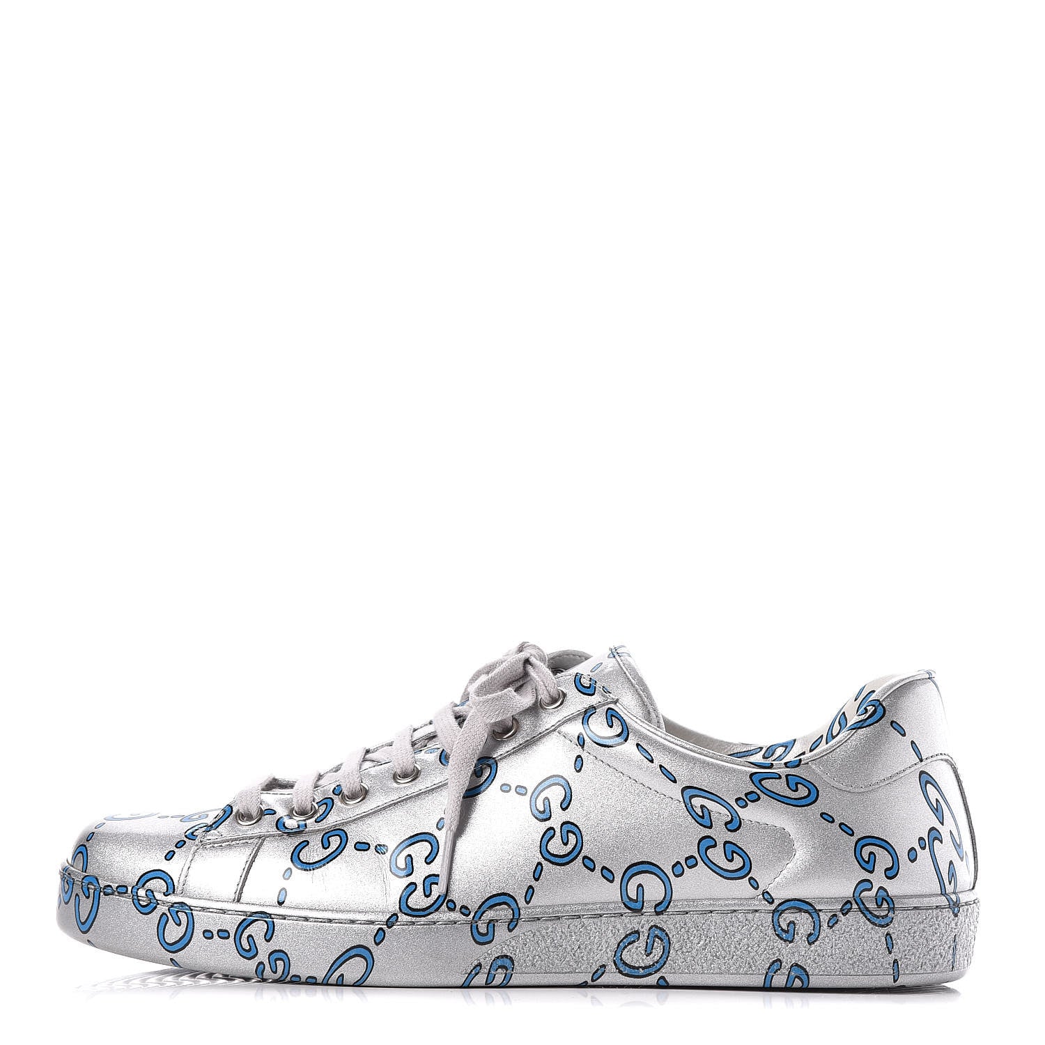Gucci Miro Rubber Wax GucciGhost Print Mens New Ace Sneakers 9 Silver 1 of 13