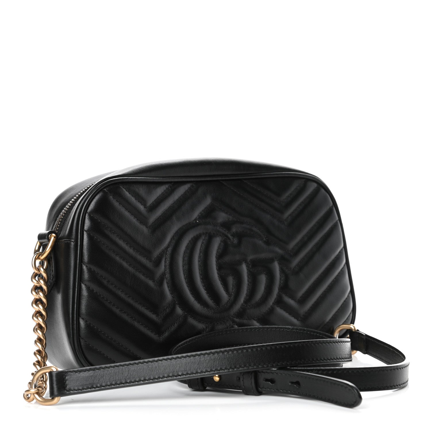 Gucci Calfskin Matelasse Small GG Marmont Chain Shoulder Bag Black 2 of 4