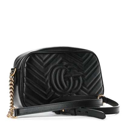 Gucci Calfskin Matelasse Small GG Marmont Chain Shoulder Bag Black 2 of 4