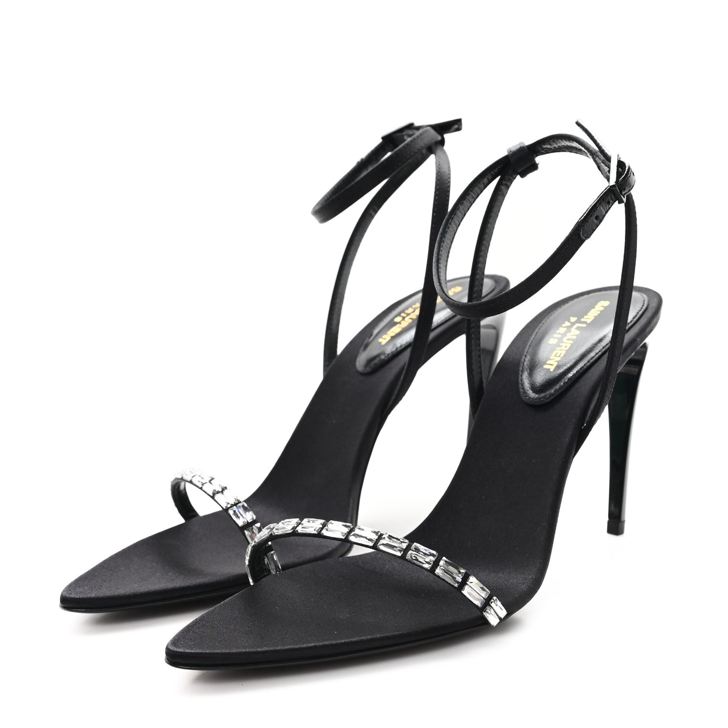 Crepe Satin Crystal New Nuit 90 Ankle Strap Sandals 36 Black