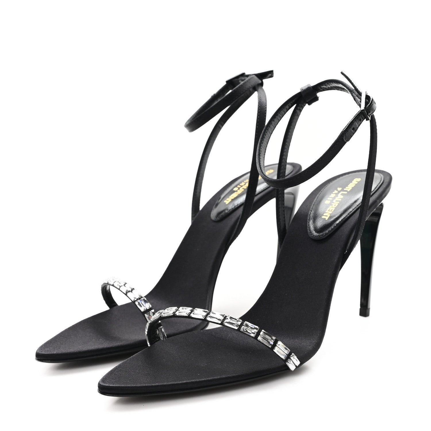 Saint Laurent Crepe Satin Crystal New Nuit 90 Ankle Strap Sandals 36 Black 4 of 10