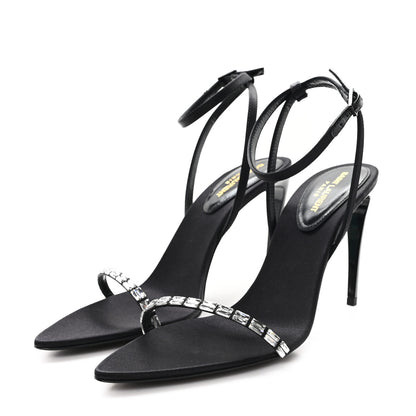 Saint Laurent Crepe Satin Crystal New Nuit 90 Ankle Strap Sandals 36 Black 4 of 10
