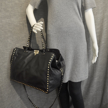 Valentino Garavani Leather Rockstud Tote Black 3 of 12