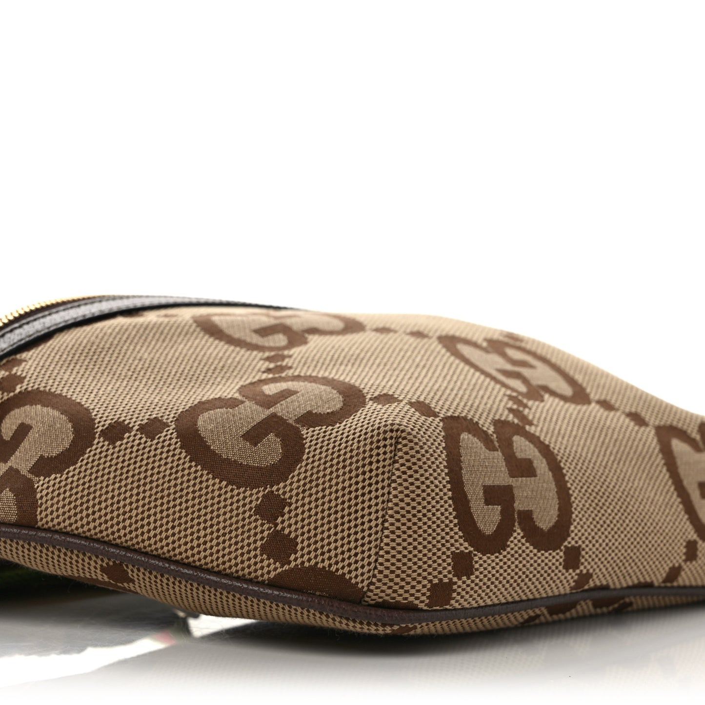 Monogram Jumbo GG Textured Dollar Calfskin Web Belt Bag Camel Ebony New Acero