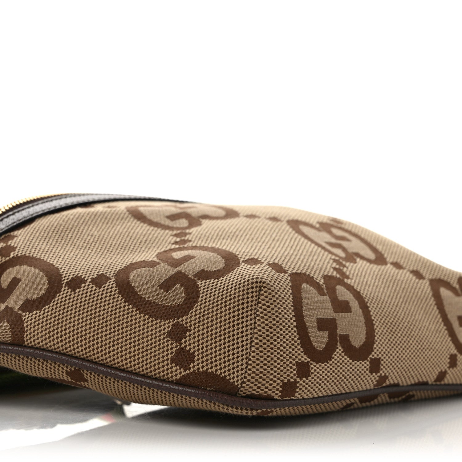 Gucci Monogram Jumbo GG Textured Dollar Calfskin Web Belt Bag Camel Ebony New Acero 7 of 8