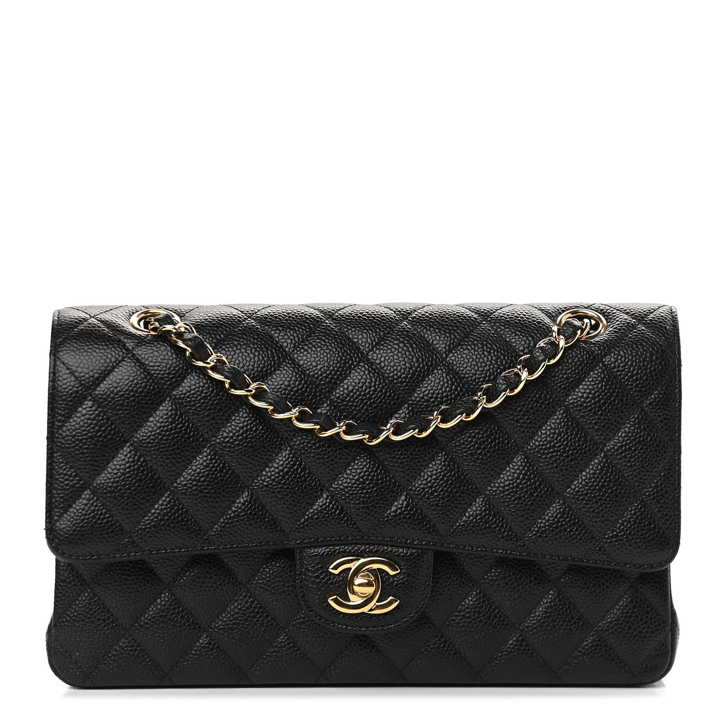 Caviar Quilted Medium Double Flap Black