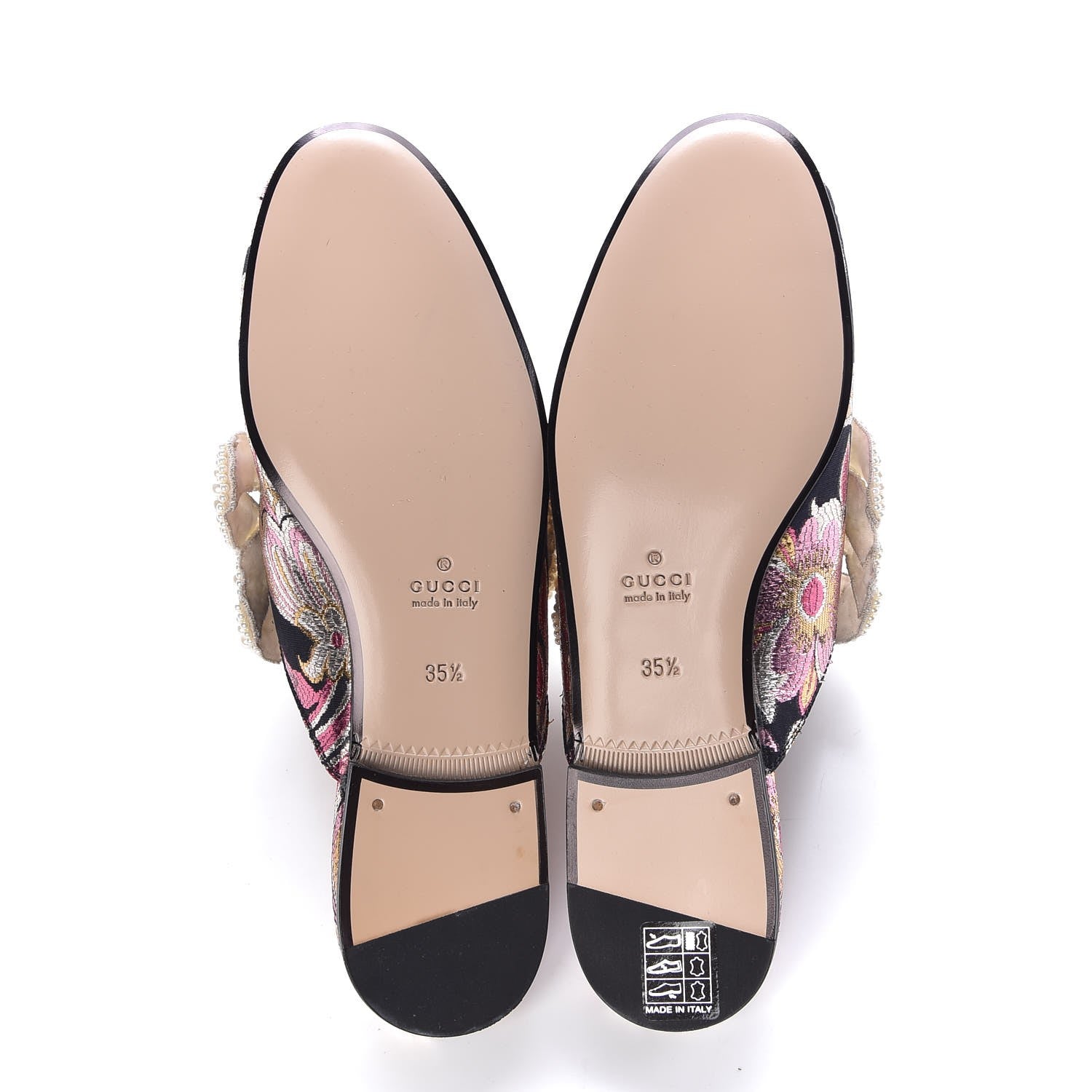 Gucci Iridescent Brocade Pearl Bow Womens Princetown Slippers 35.5 Black Pink 4 of 9