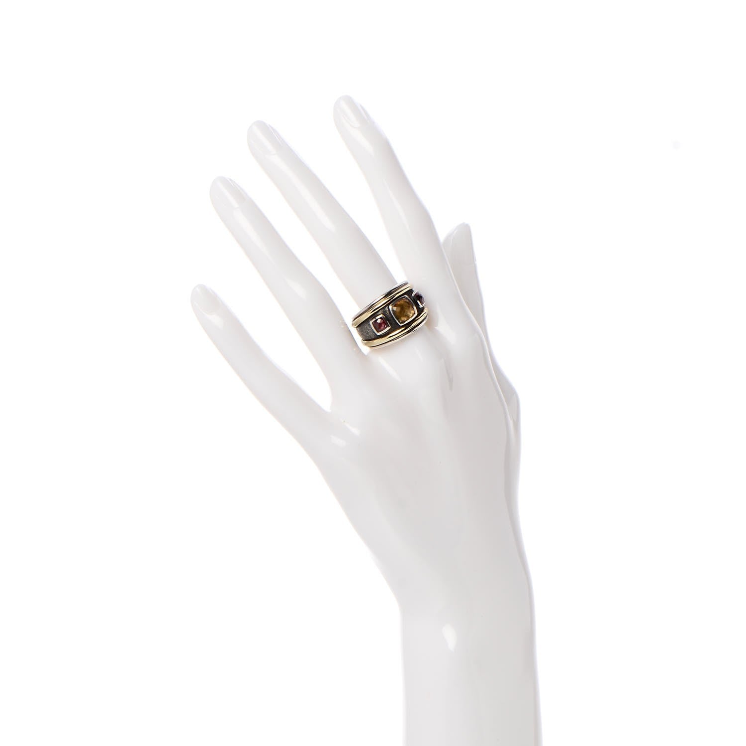 David Yurman Sterling Silver 14K Yellow Gold Citrine Rhodolite Garnet 15mm Renaissance Ring 54 7 2 of 5