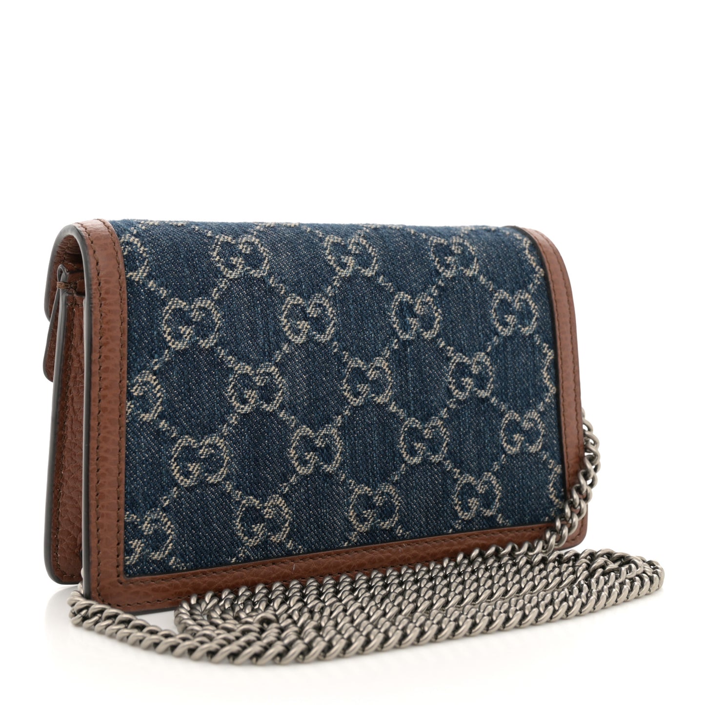 New Denim GG Monogram Dollar Calfskin Enamel Super Mini Dionysus Shoulder Bag Blue Tea Cuir Epilog Electric Blue