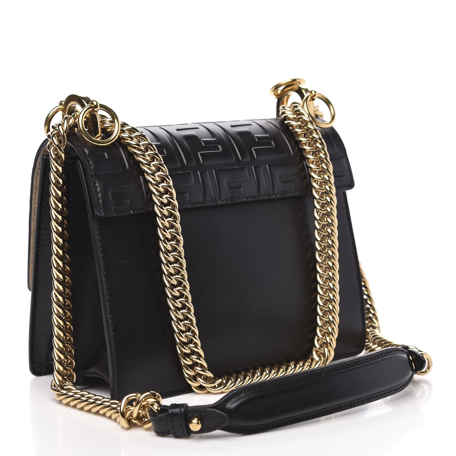 Fendi Vitello Liberty FF 1974 Embossed Small Kan I Shoulder Bag Black 3 of 11
