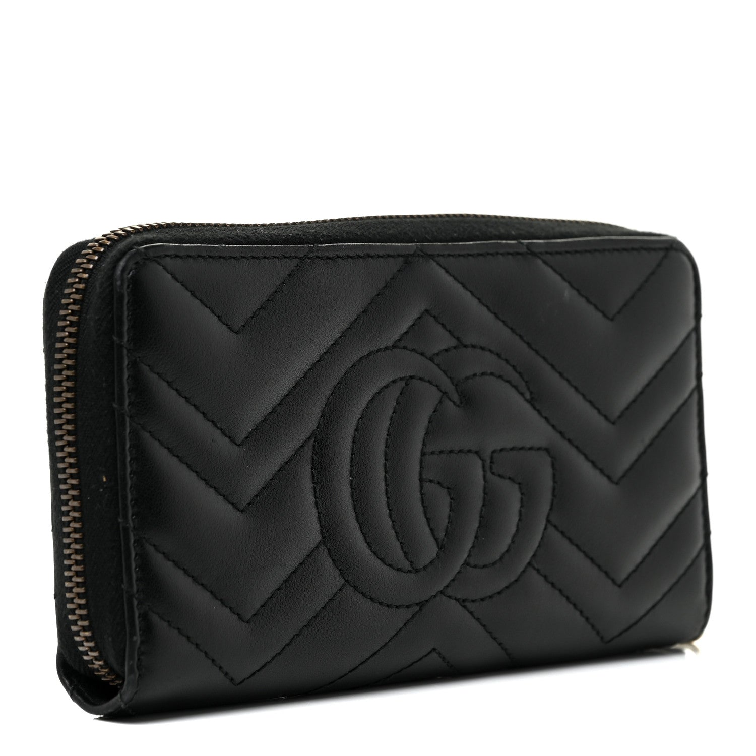 Gucci Calfskin Matelasse GG Marmont Zip Around Wallet Black 3 of 24