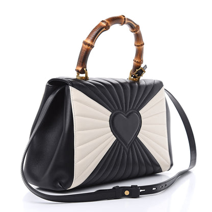 Gucci Calfskin Bamboo Trapuntata Queen Margaret Top Handle Bag Mystic White Black 3 of 11