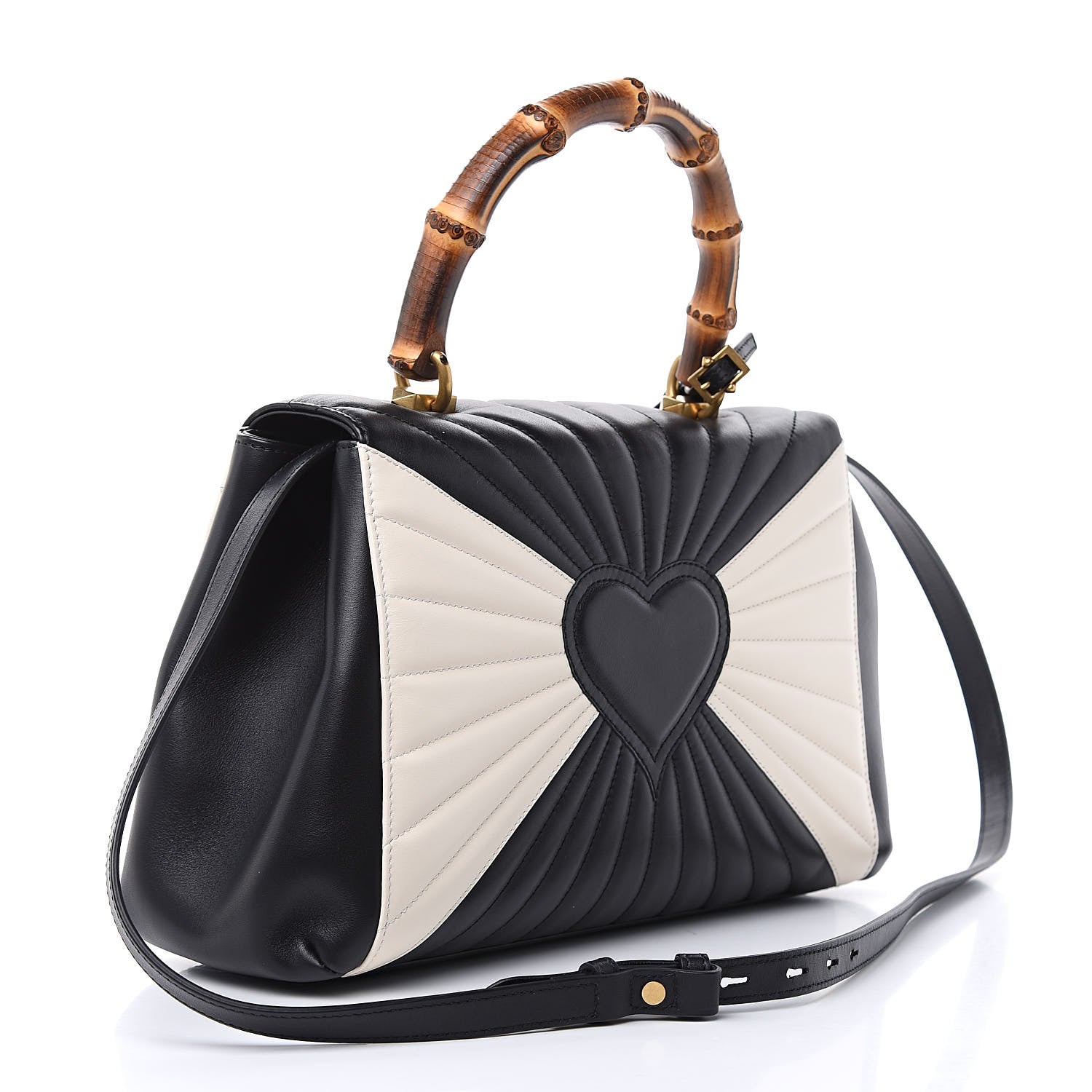 Gucci Calfskin Bamboo Trapuntata Queen Margaret Top Handle Bag Mystic White Black 3 of 11