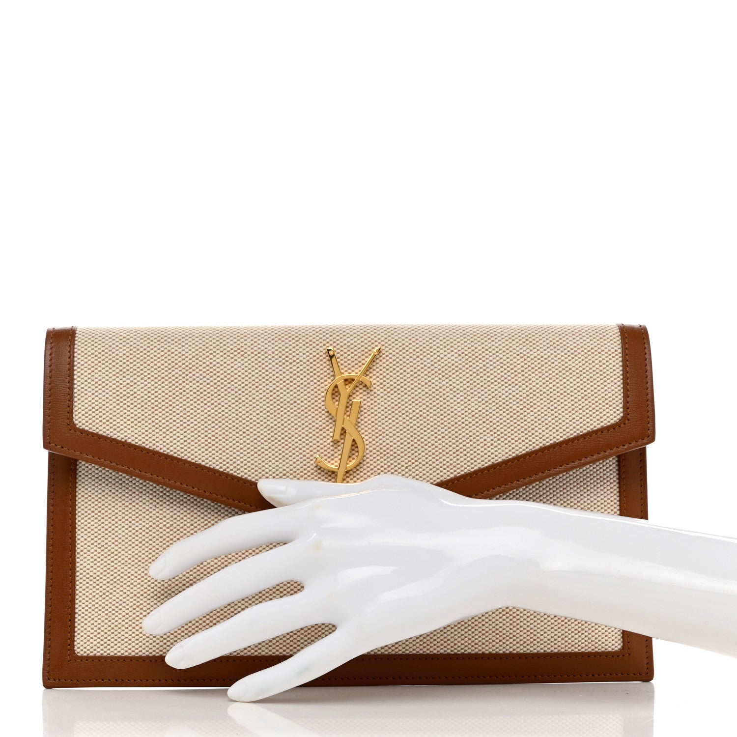 Saint Laurent Canvas Uptown Pouch Natural Beige Brick 2 of 8
