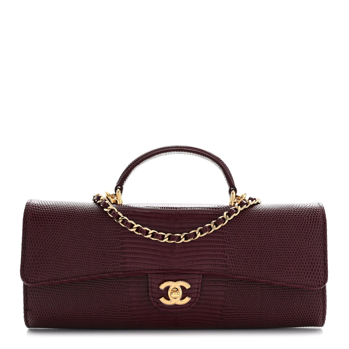 Chanel Calfskin Lizard Embossed Clutch With Chain Bordeaux 1 of 11