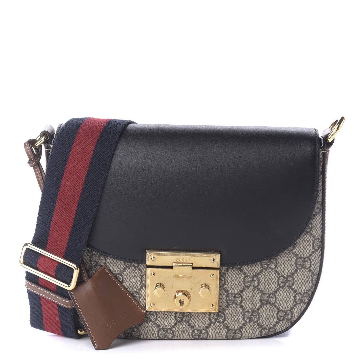 GG Supreme Monogram Web Medium Padlock Messenger Shoulder Bag Black