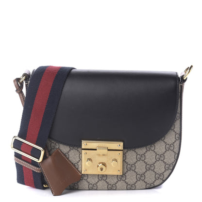 Gucci GG Supreme Monogram Web Medium Padlock Messenger Shoulder Bag Black 1 of 10