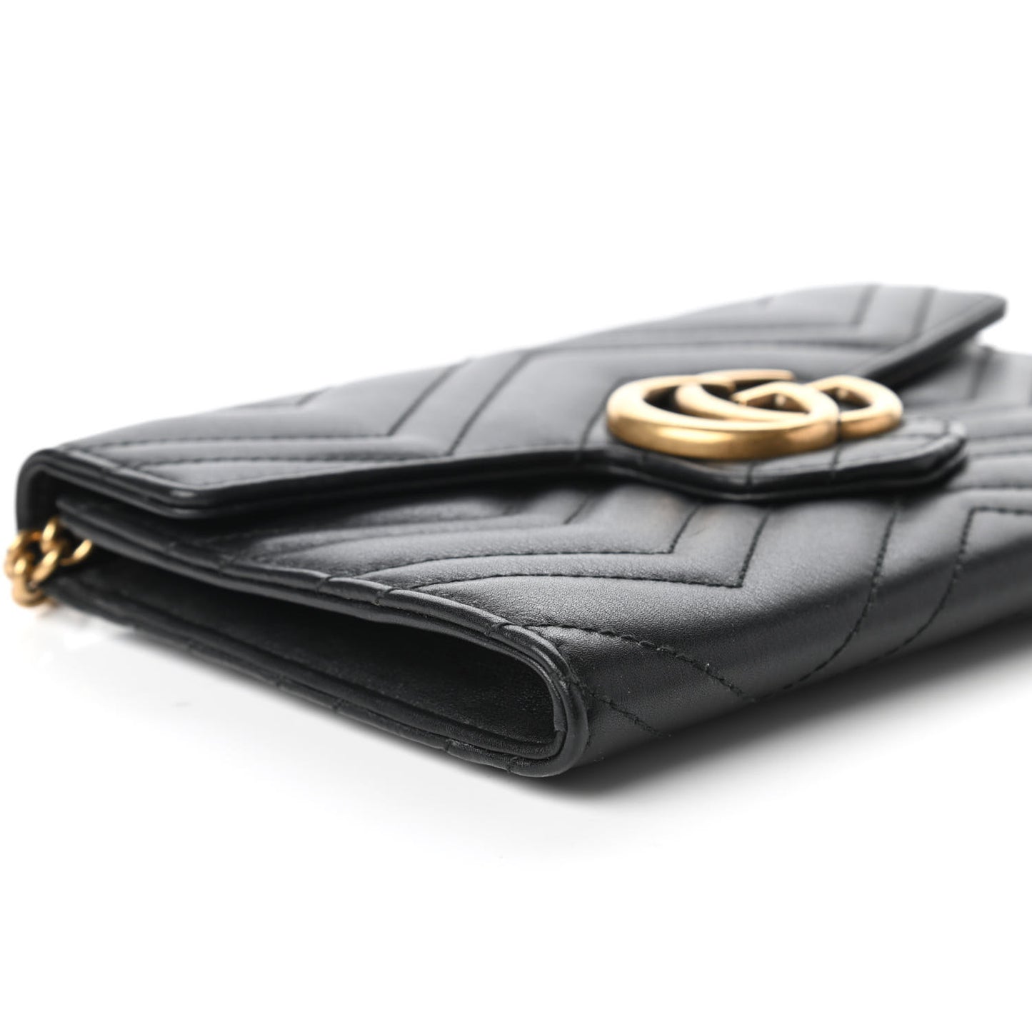 Calfskin Matelasse Mini GG Marmont Chain Wallet Black