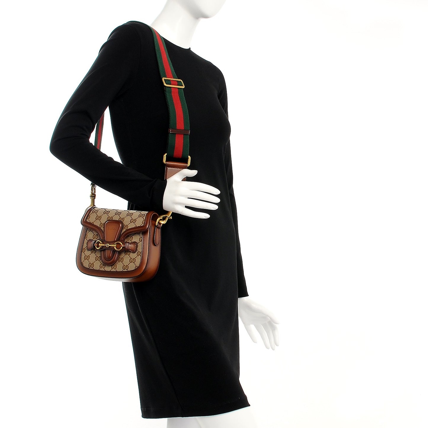 Monogram Small Lady Web Shoulder Bag Beige Cuir