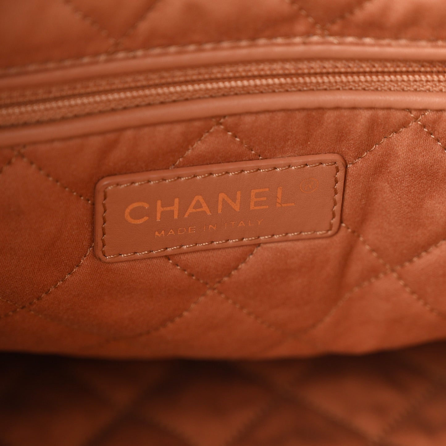 Shiny Calfskin Quilted Small Chanel 22 Camel