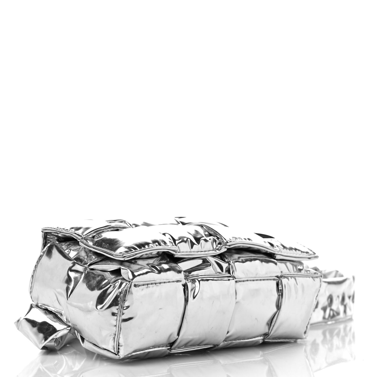 Metallic Lambskin Maxi Intrecciato Padded The Belt Cassette Bag Silver