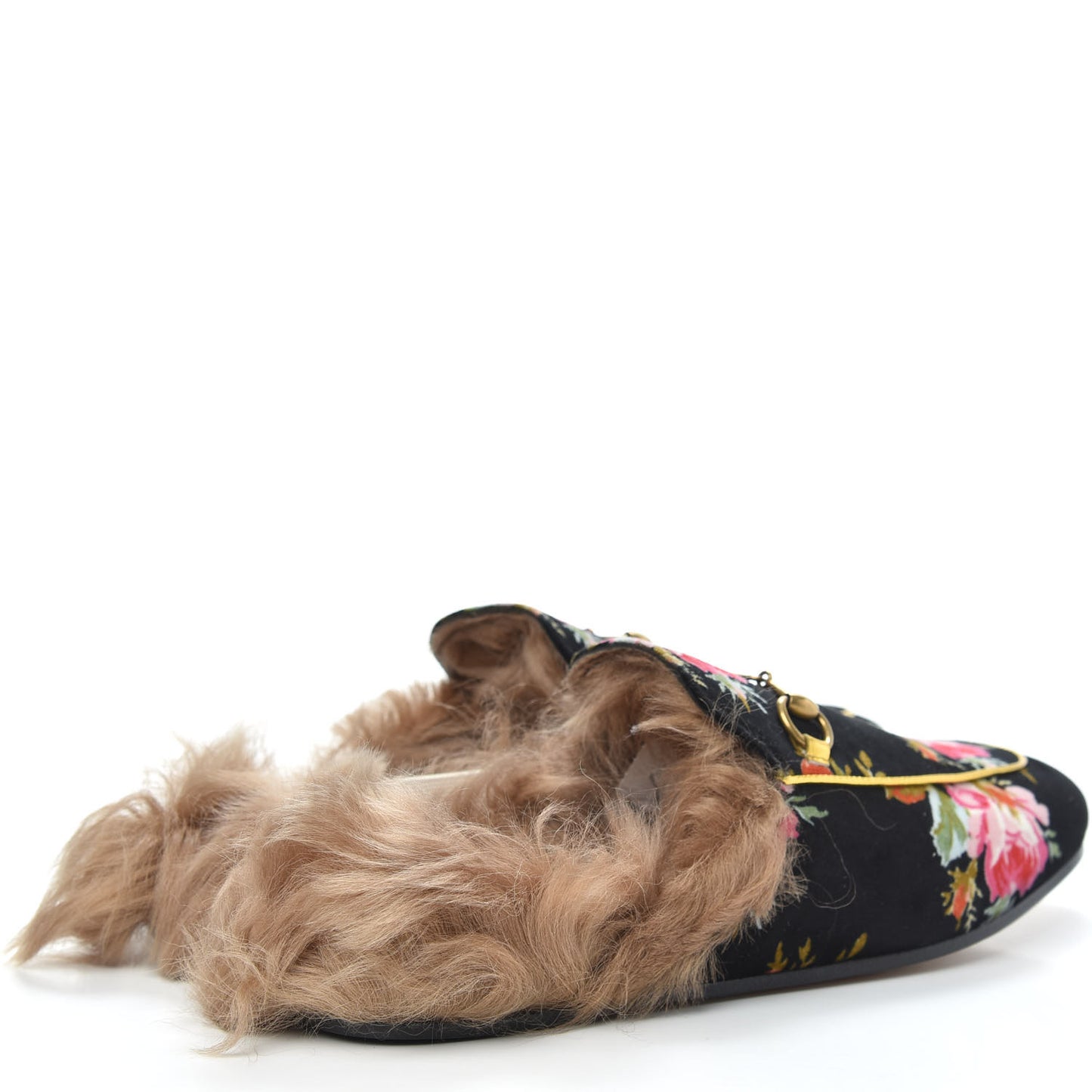 Velvet Fur Floral Womens Princetown Slippers 39.5 Black