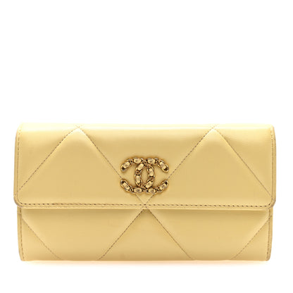 Chanel Lambskin Quilted Chanel 19 Flap Wallet Yellow 1 of 8