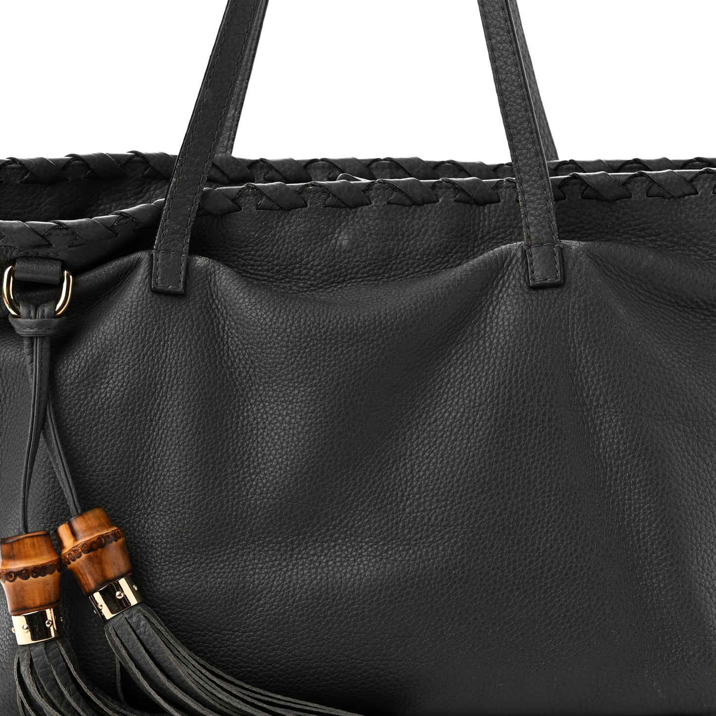 Pebbled Calfskin Medium Bamboo Tassel Tote Grey
