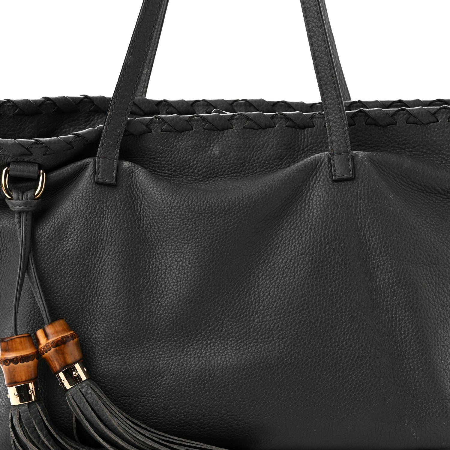 Gucci Pebbled Calfskin Medium Bamboo Tassel Tote Grey 8 of 10