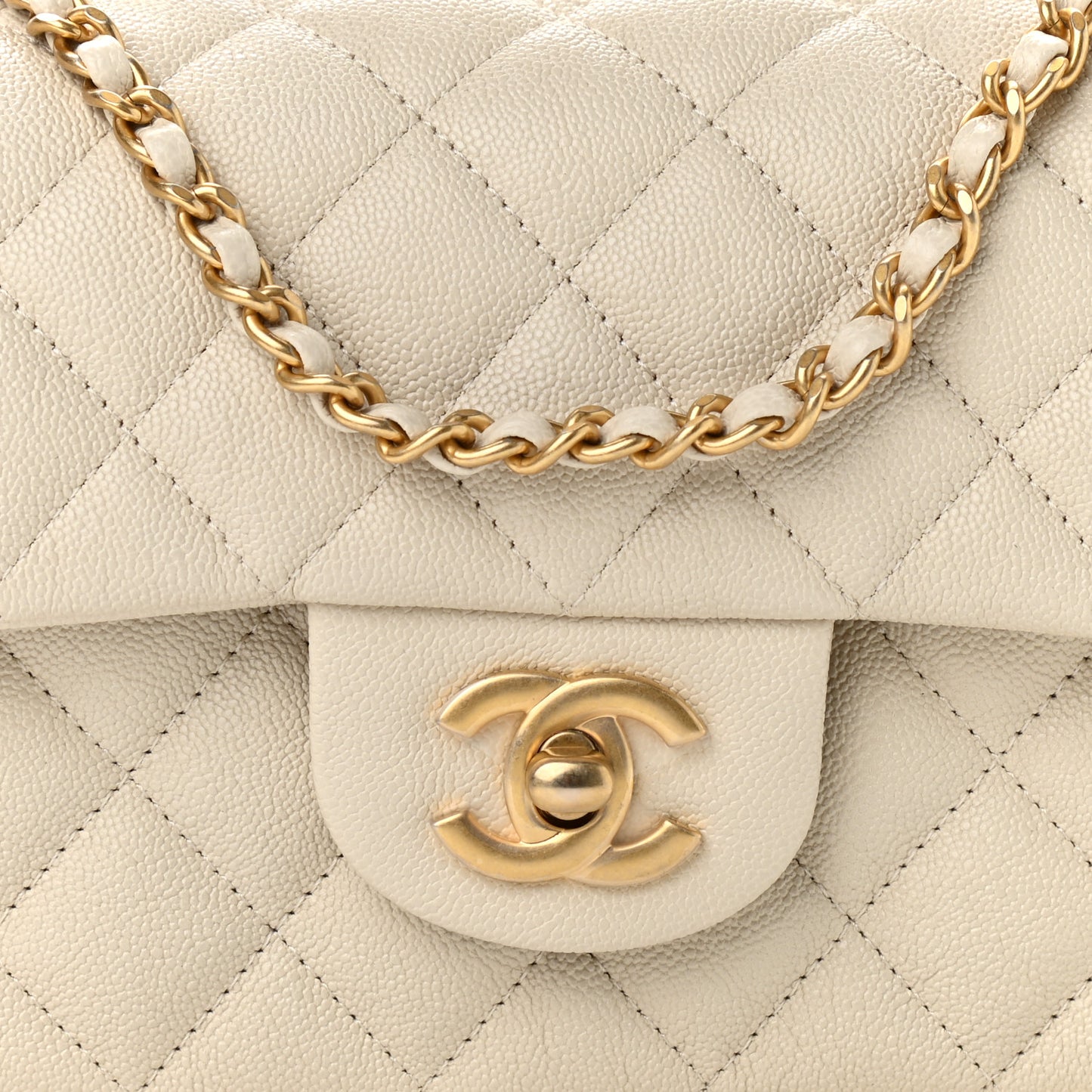 Caviar Quilted Mini Top Handle Rectangular Flap Beige