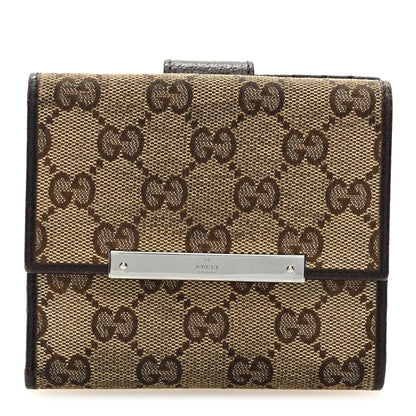 Gucci Monogram Metal Bar French Flap Wallet Beige Ebony Cocoa 1 of 6