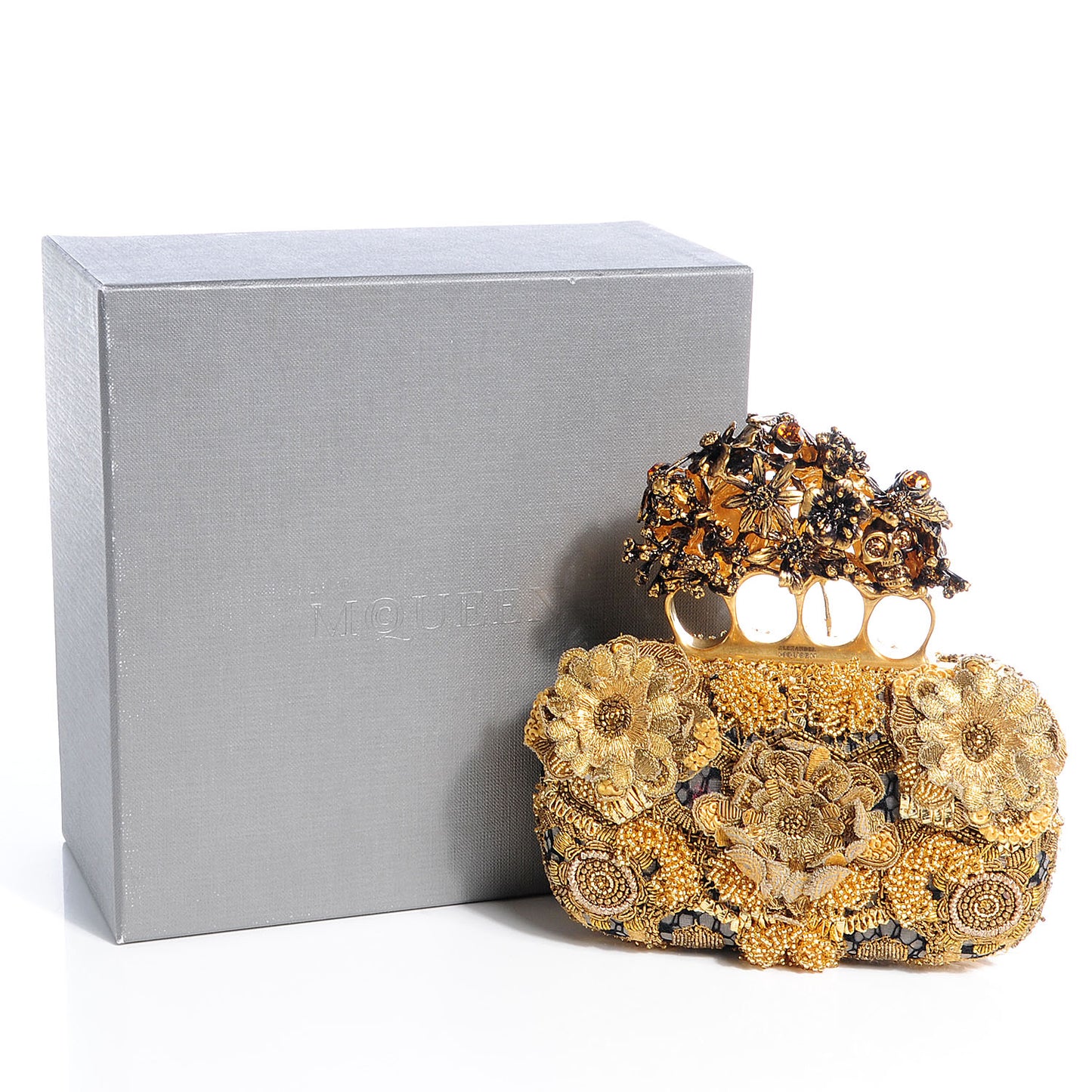 Rosa Seta Knuckle Box Clutch Gold