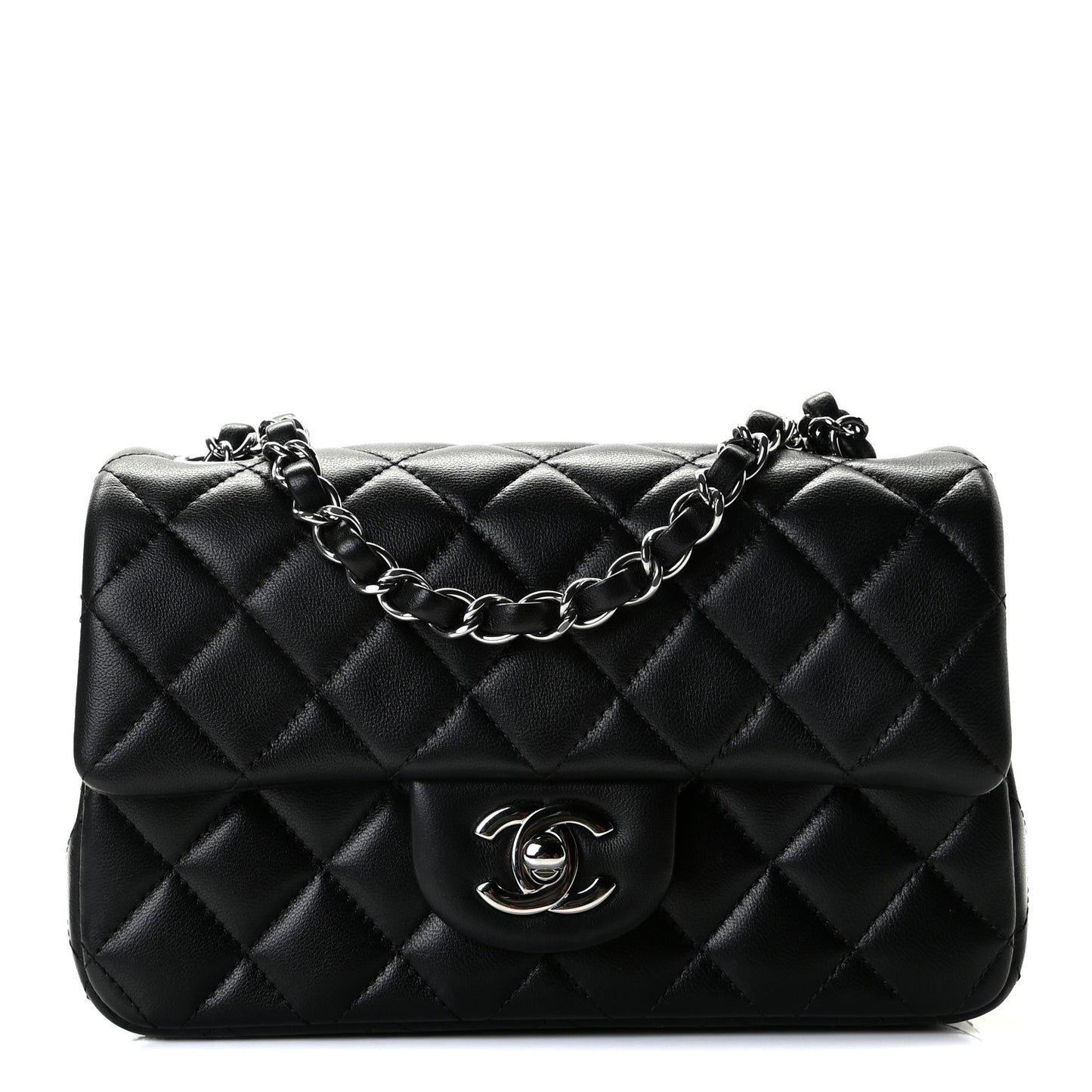 Lambskin Quilted Mini Rectangular Flap Black