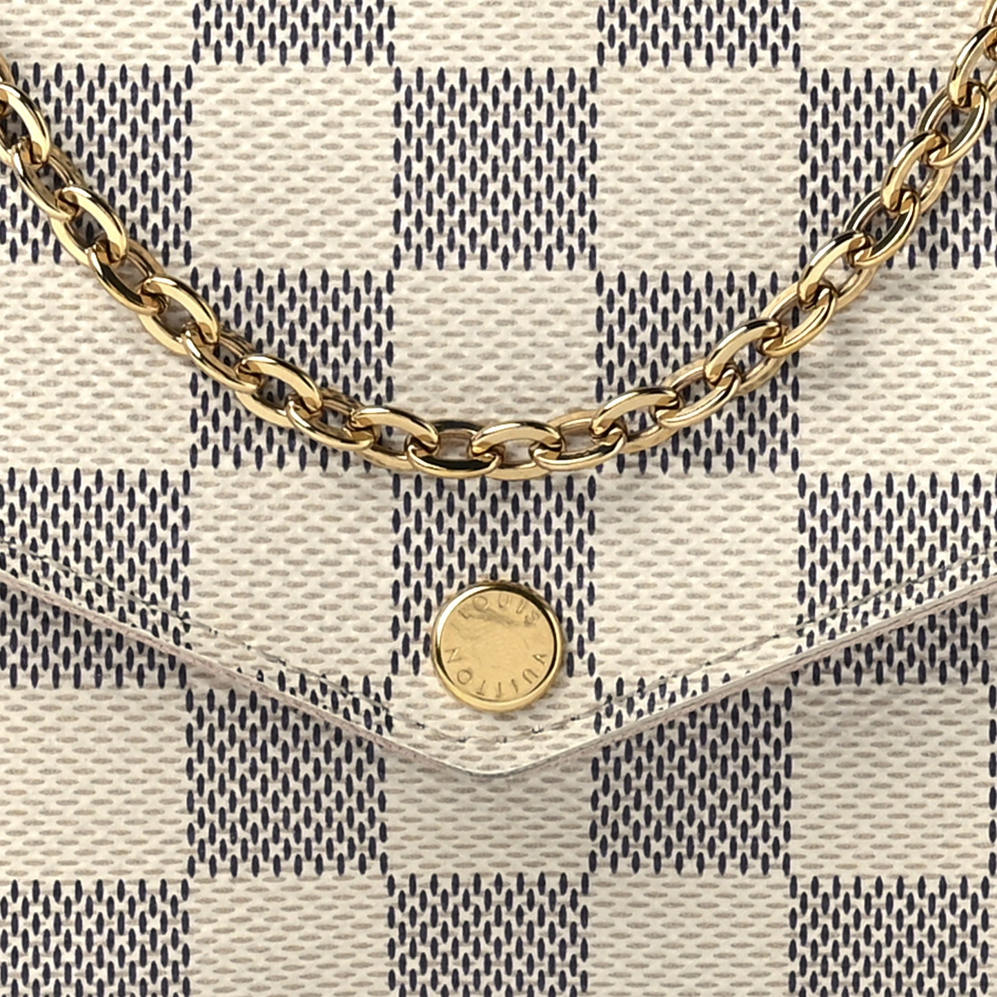 Damier Azur Pochette Felicie Chain Wallet Rose Ballerine
