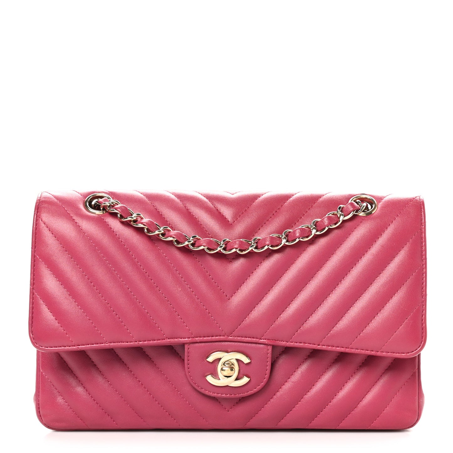 Lambskin Chevron Quilted Medium Double Flap Dark Pink