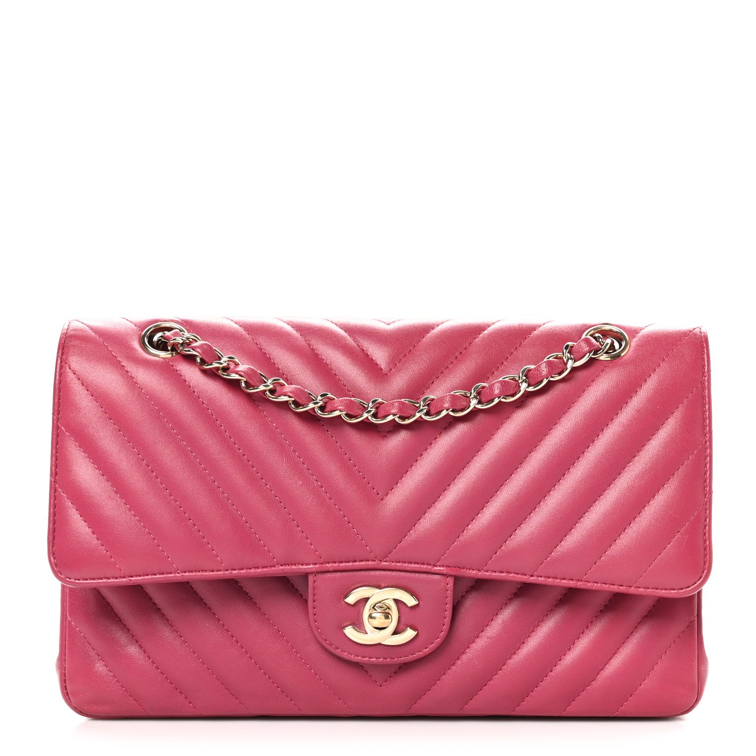 Chanel Lambskin Chevron Quilted Medium Double Flap Dark Pink 1 of 10