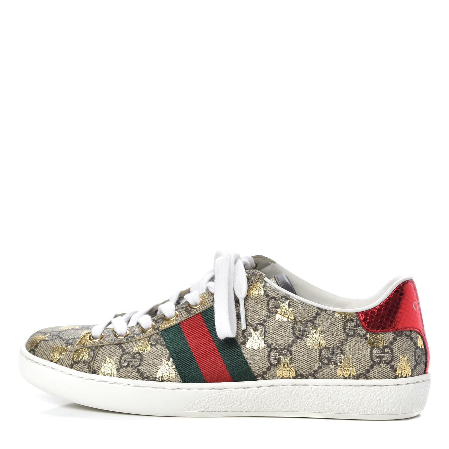Gucci GG Supreme Monogram Bees Ayers Web Womens Ace Sneakers 37 Beige Oro Green Red 1 of 9