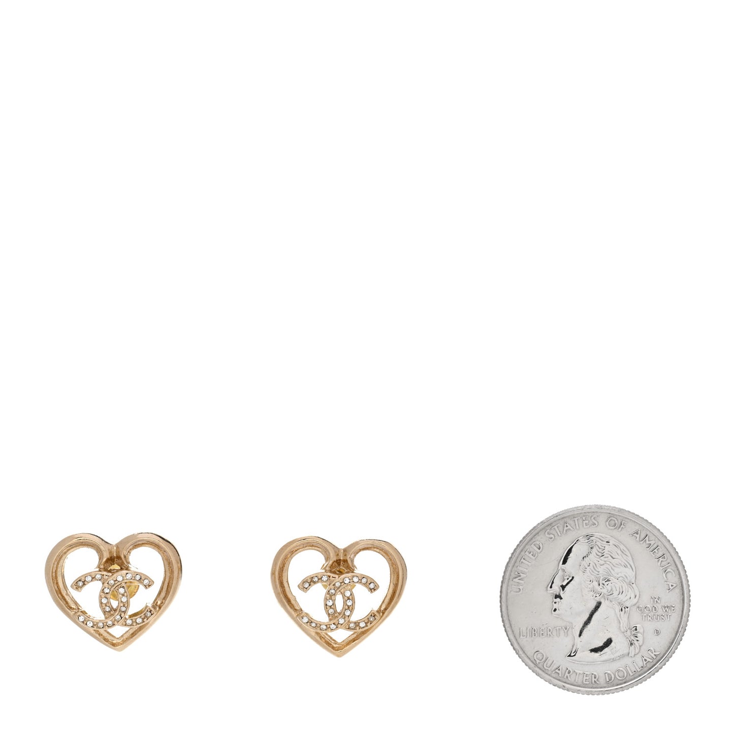 Metal Crystal CC Logo Heart Earrings Gold