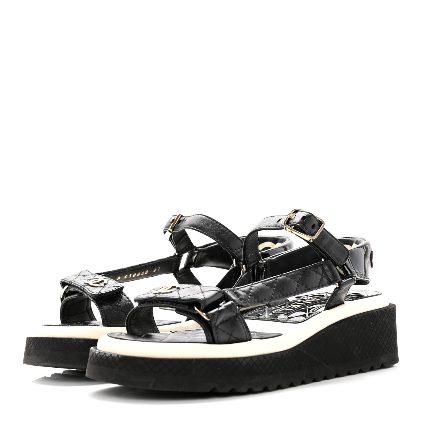 Lambskin Patent Logo Platform Sandals 37 Black White