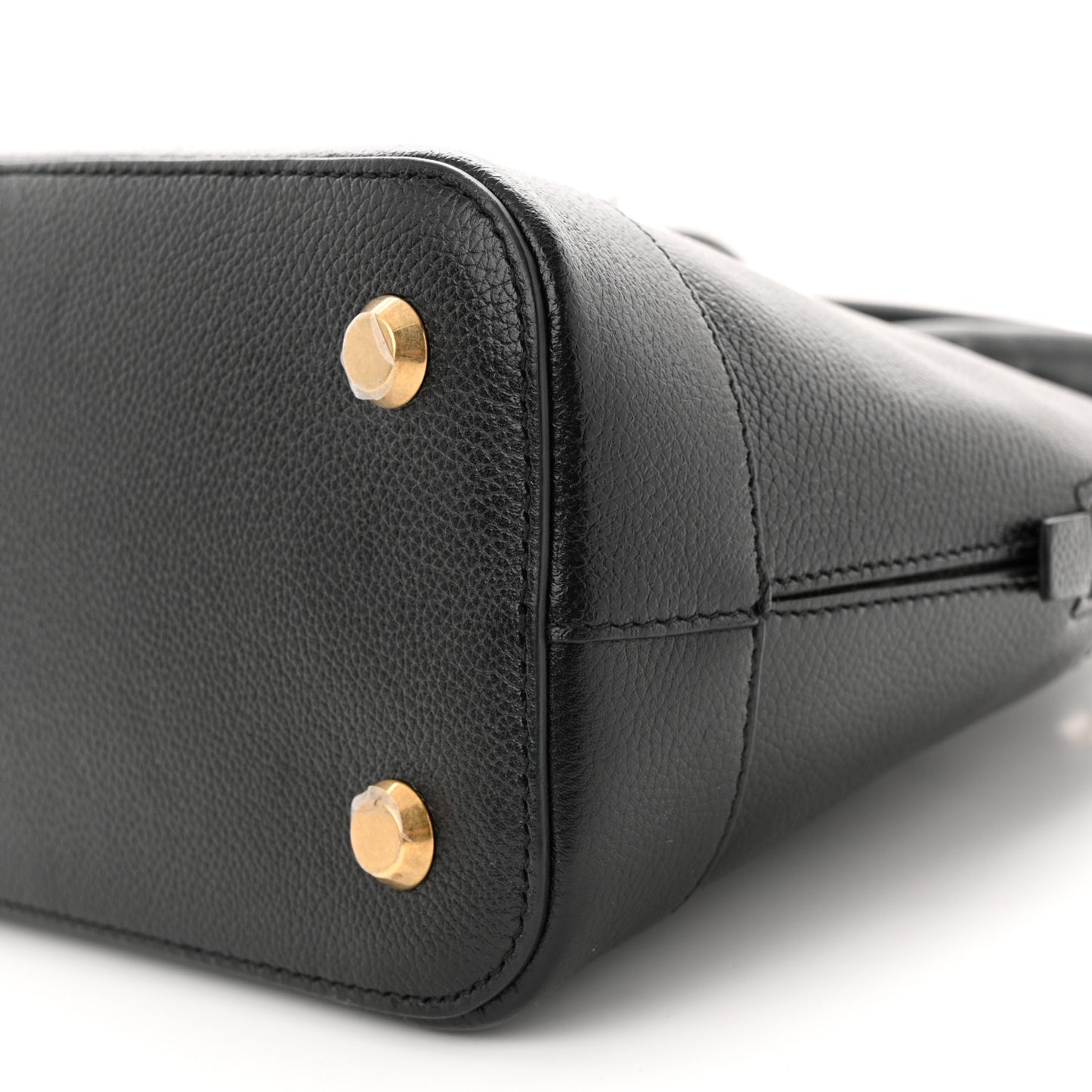 Signature Grained Calfskin Logo S Ville Top Handle Bag Black