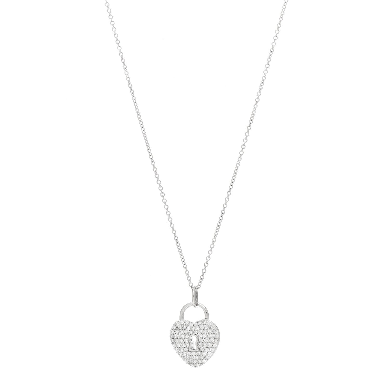 Tiffany Platinum Diamond Small Heart Lock Pendant Necklace 1 of 4
