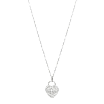 Tiffany Platinum Diamond Small Heart Lock Pendant Necklace 1 of 4