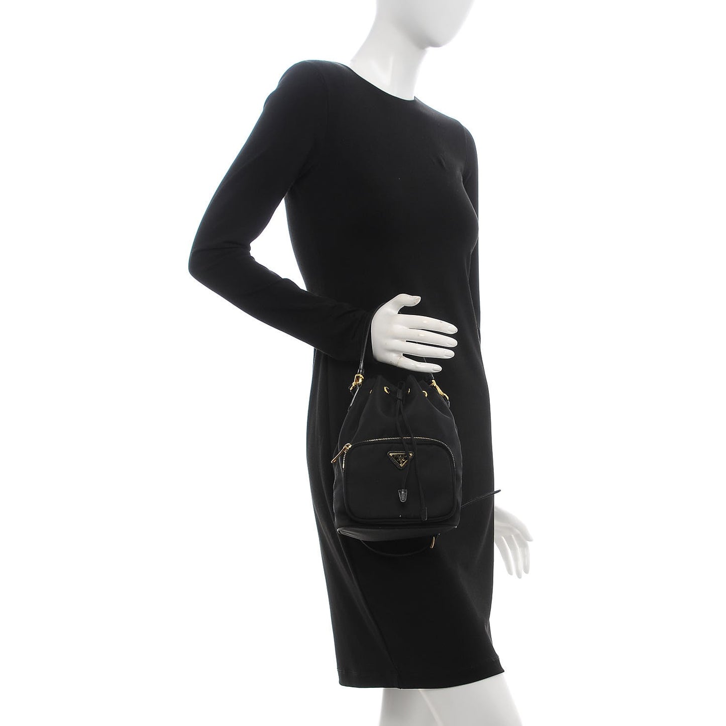 Saffiano Tessuto Nylon Mini Bucket Crossbody Bag Black