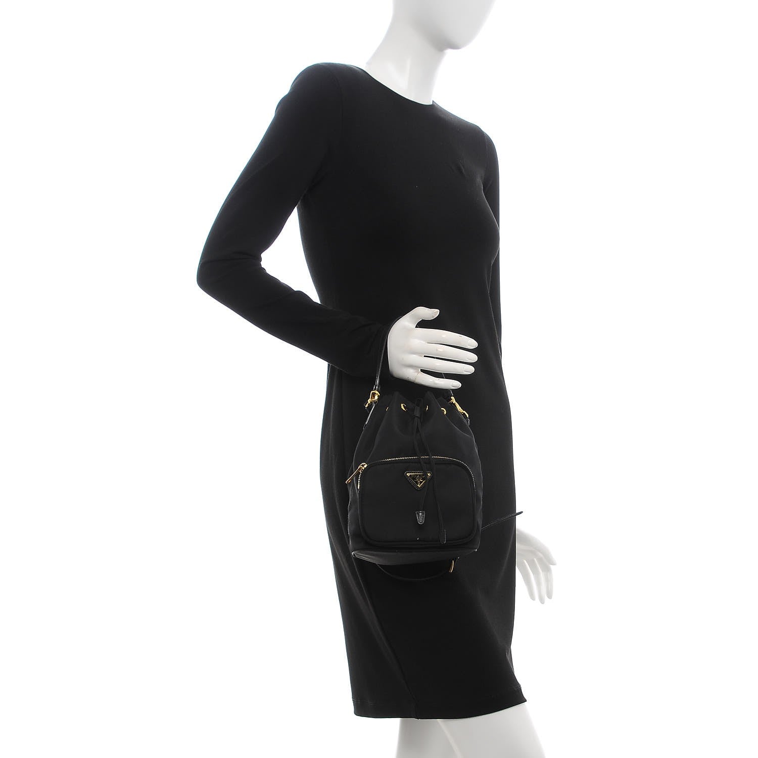 Prada Saffiano Tessuto Nylon Mini Bucket Crossbody Bag Black 3 of 8