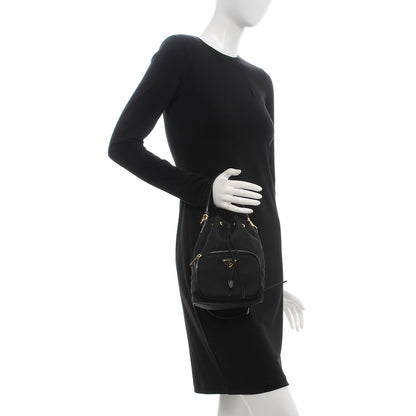 Prada Saffiano Tessuto Nylon Mini Bucket Crossbody Bag Black 3 of 8