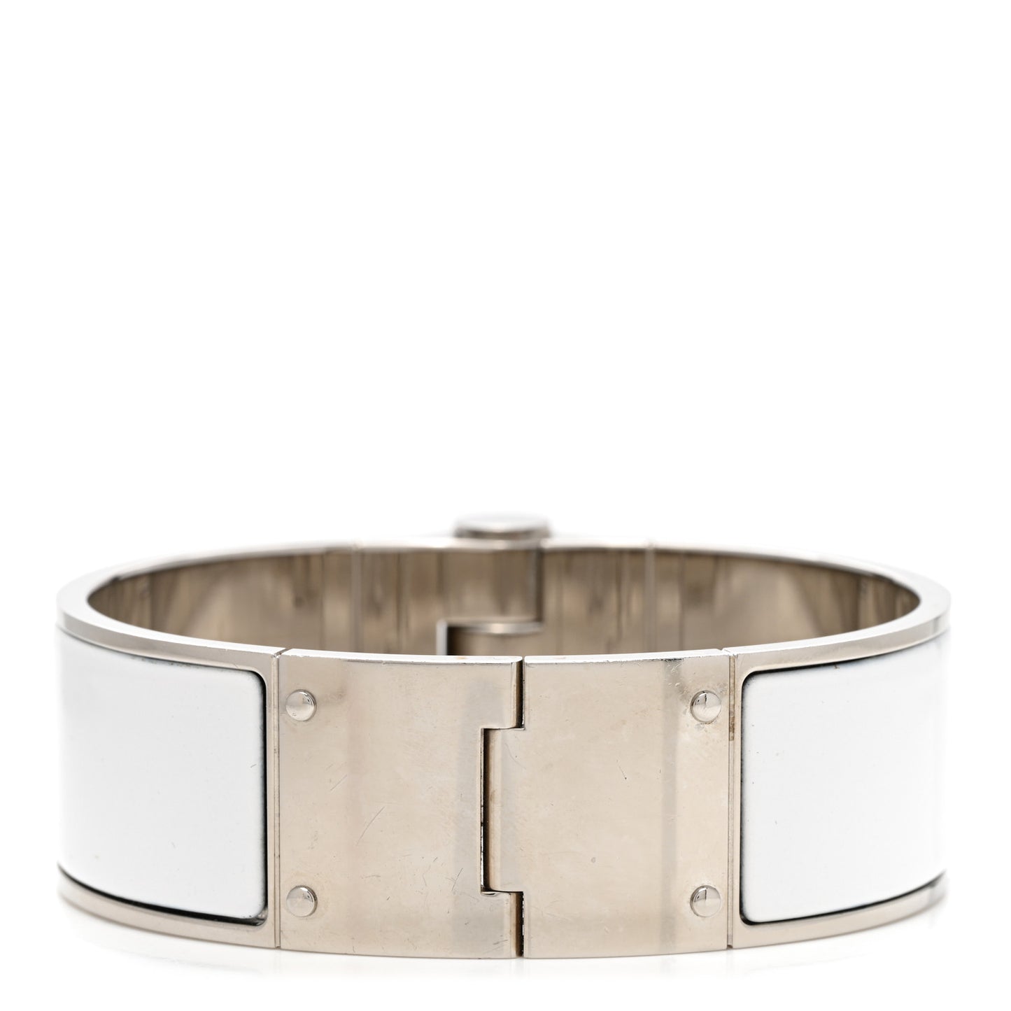 Enamel Charniere Uni Wide Hinged Bracelet L White