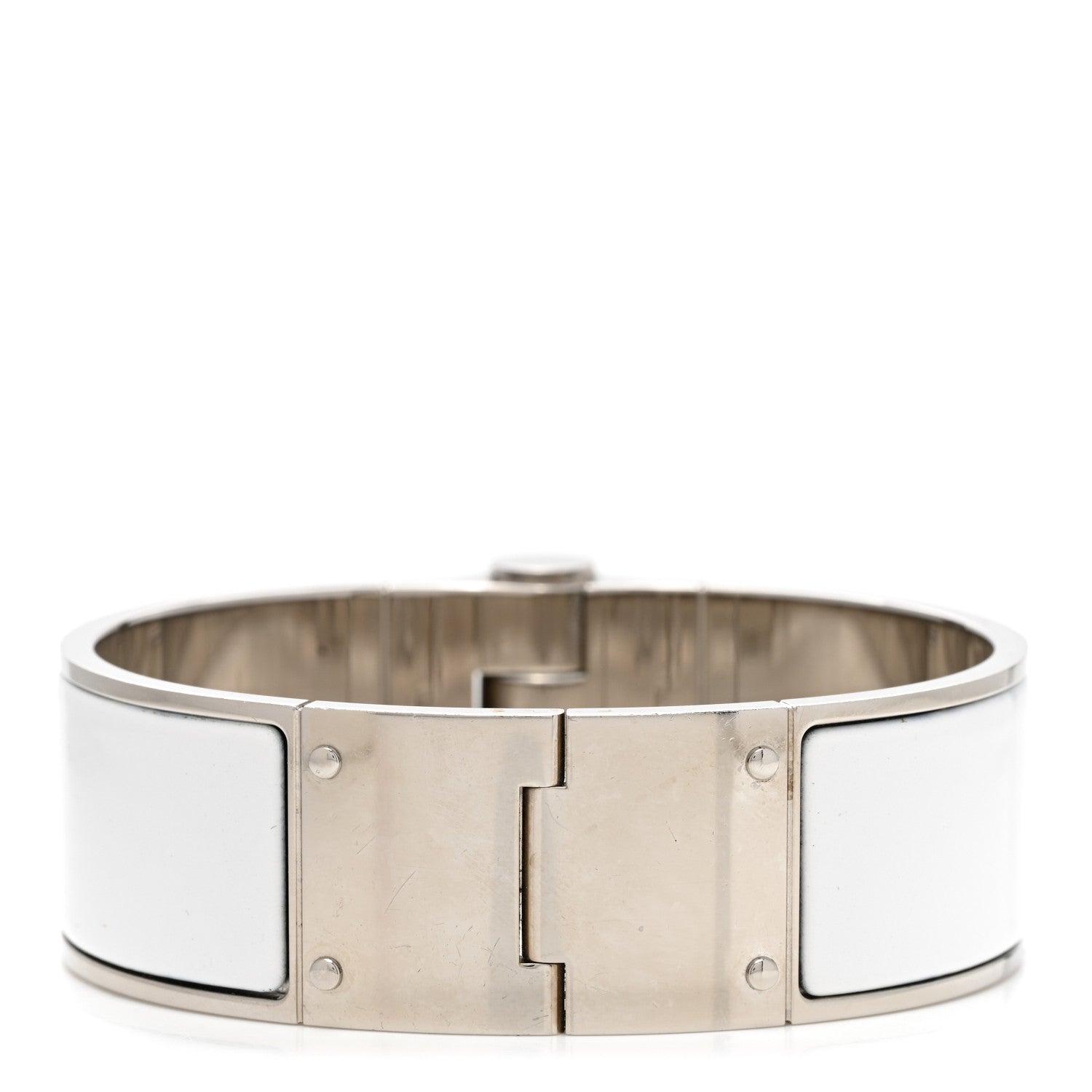 Hermes Enamel Charniere Uni Wide Hinged Bracelet L White 3 of 4