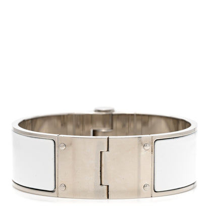 Hermes Enamel Charniere Uni Wide Hinged Bracelet L White 3 of 4