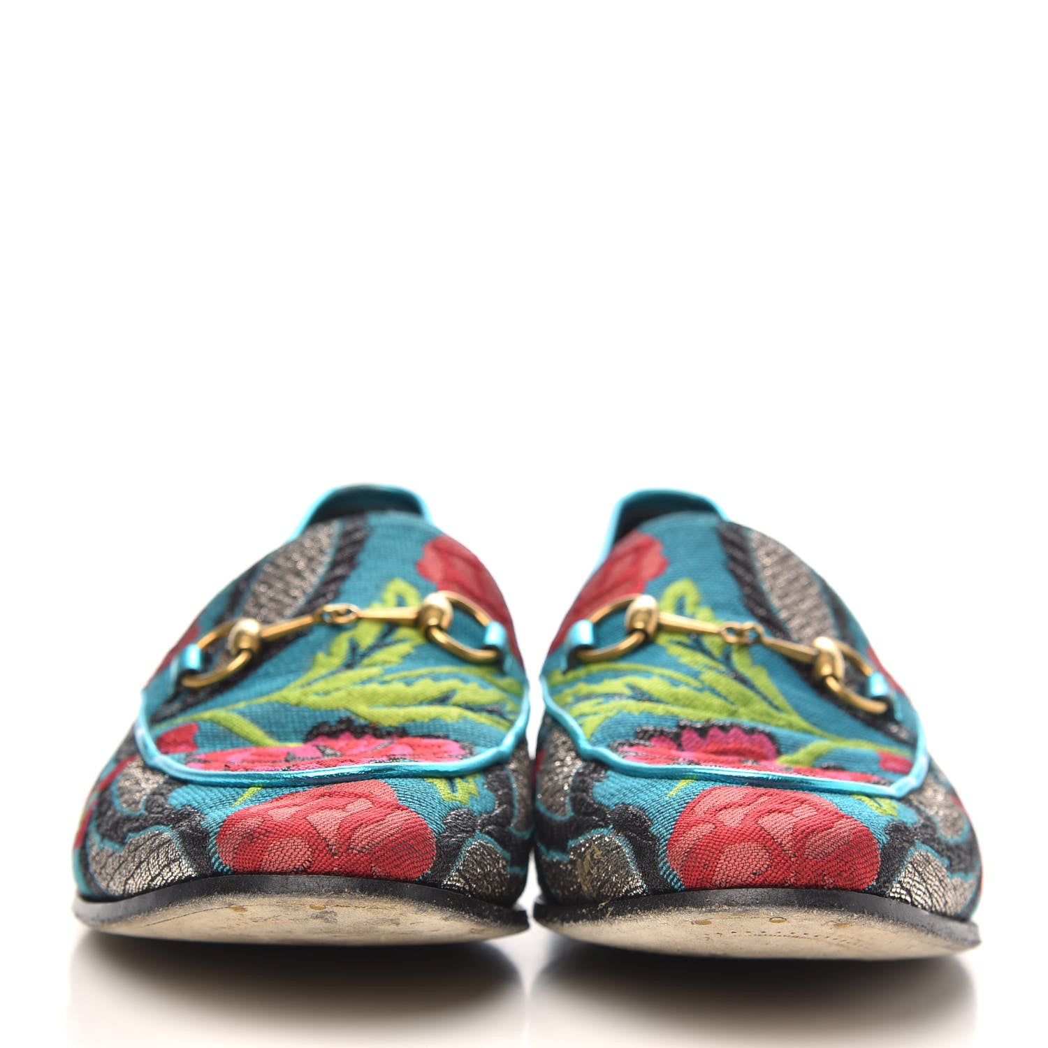 Gucci Floral Jacquard Horsebit Womens Jordaan Loafers 39 Turquoise 2 of 8