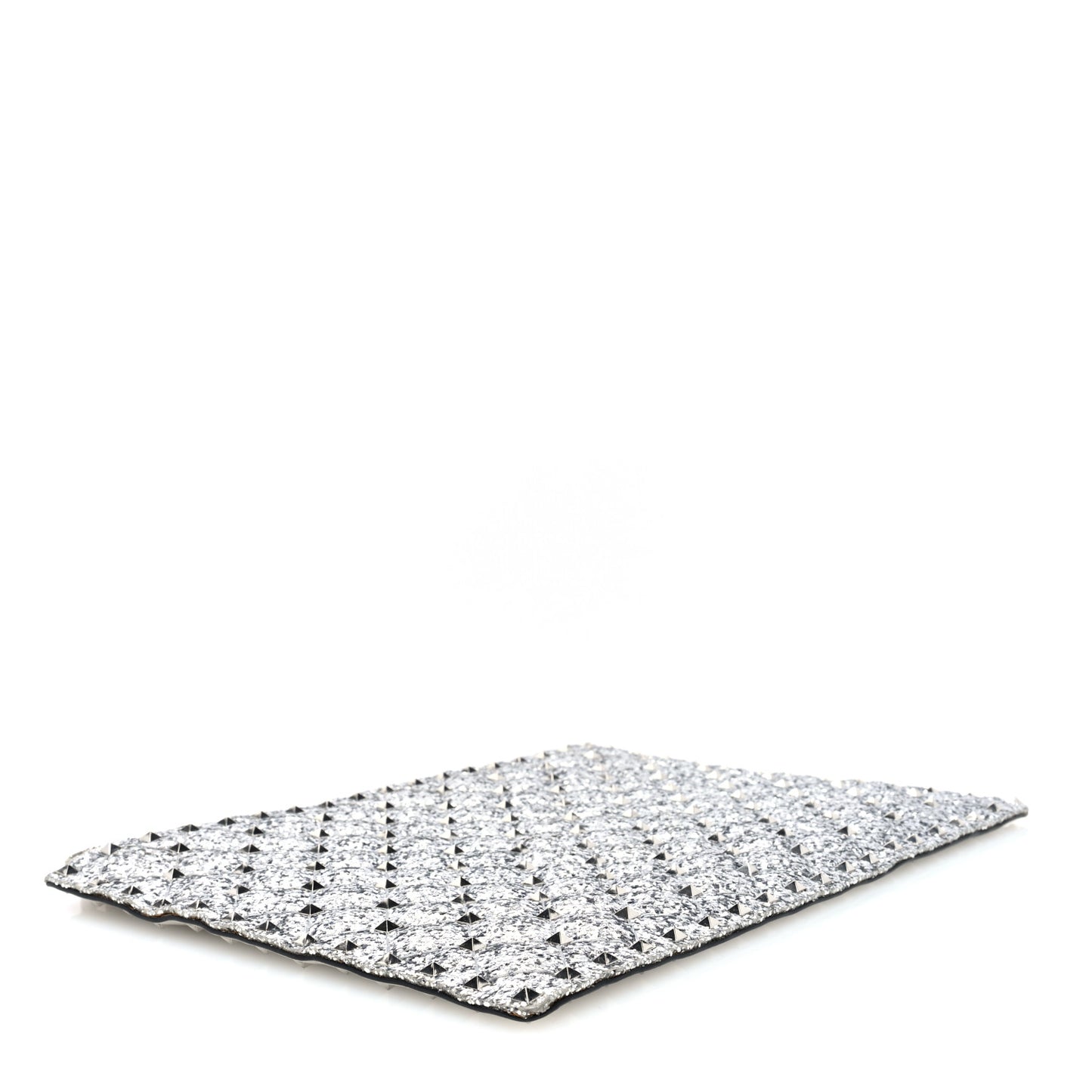 Sequin Vitello Rockstud Spike It Zip Pouch Silver